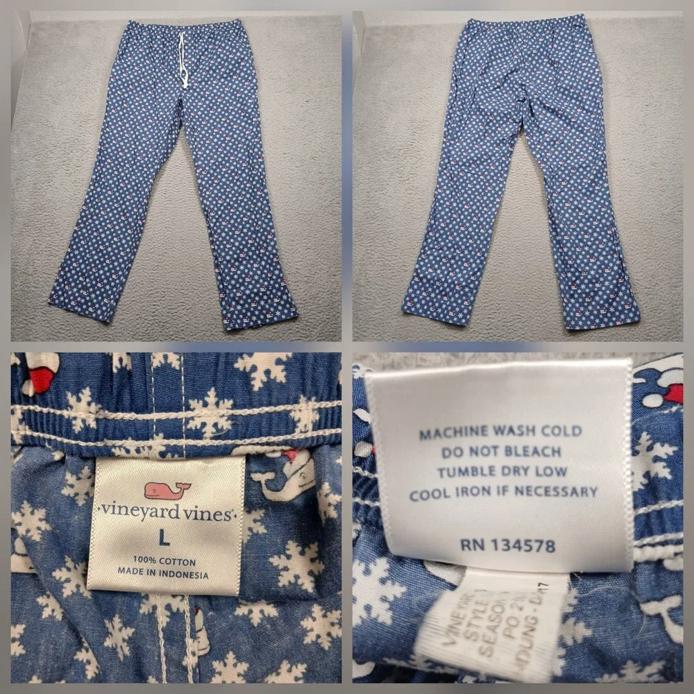 Vineyard Vines Pajama Pants Men's L Blue Snowflake Print Cotton Lounge